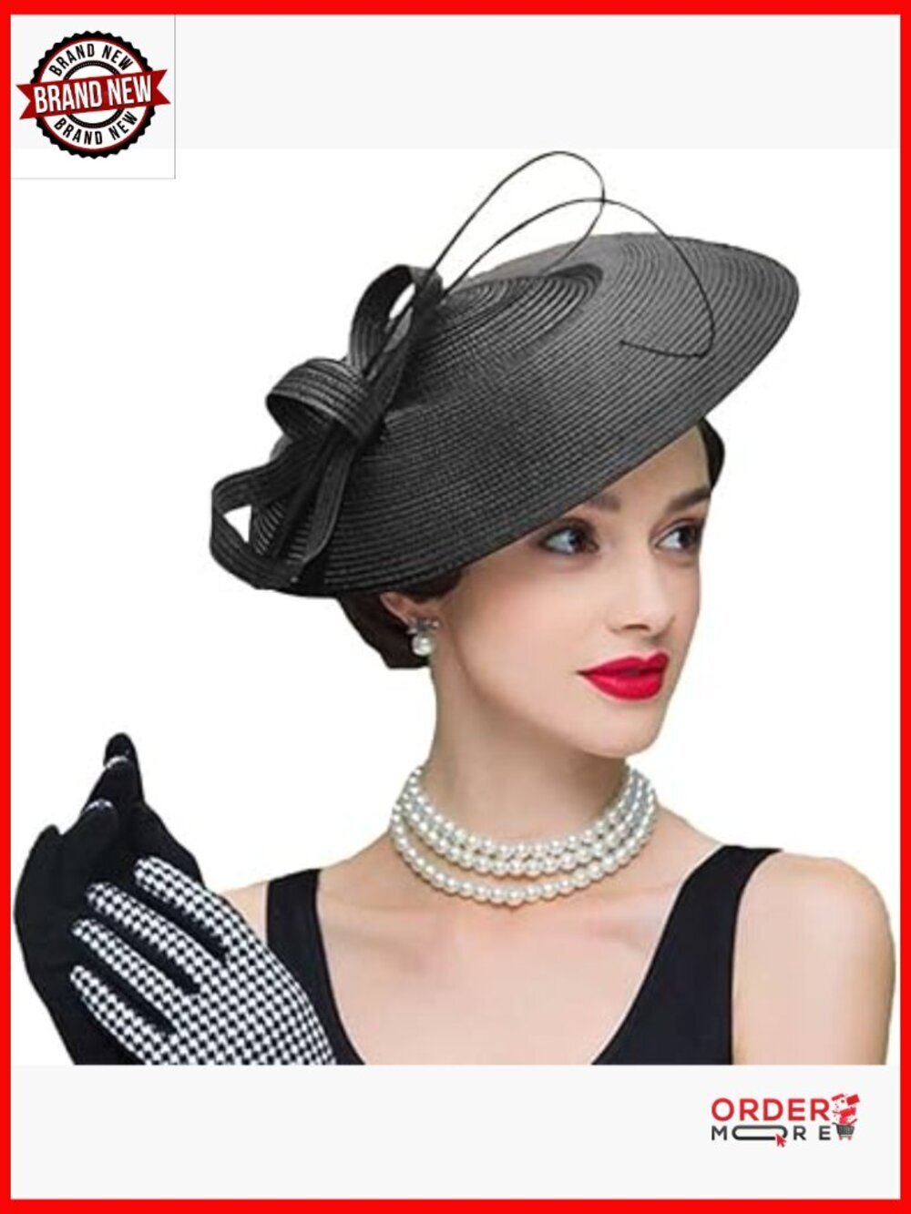 Vintage Straw Fedora Wide Brim Hat Adjustable Fascinator Derby Church